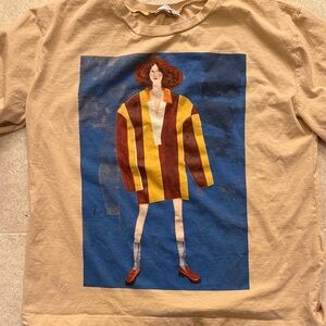 Zara Graphic Tan T-Shirt with Colorful Print
